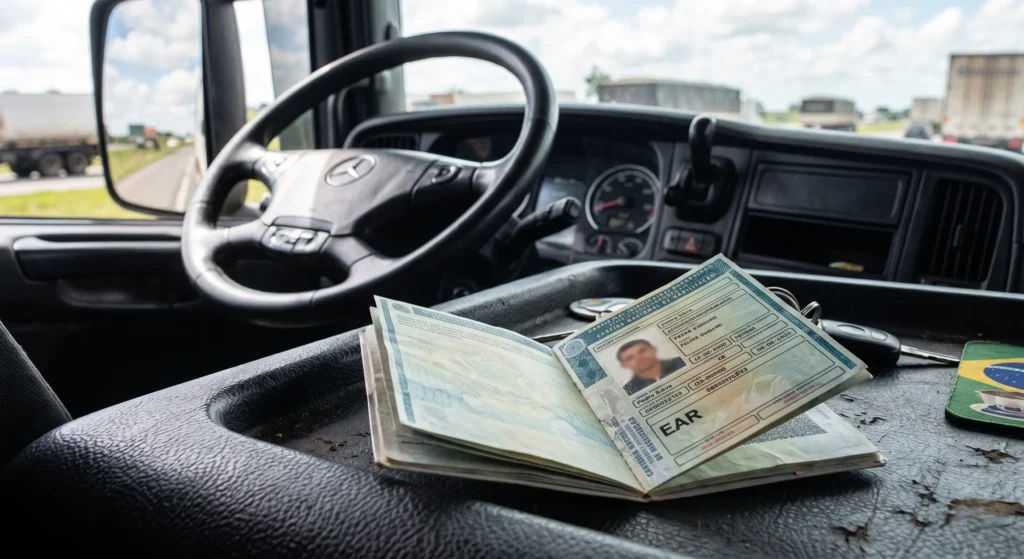 CNH com anotação EAR indicando limite de 40 pontos para motorista profissional